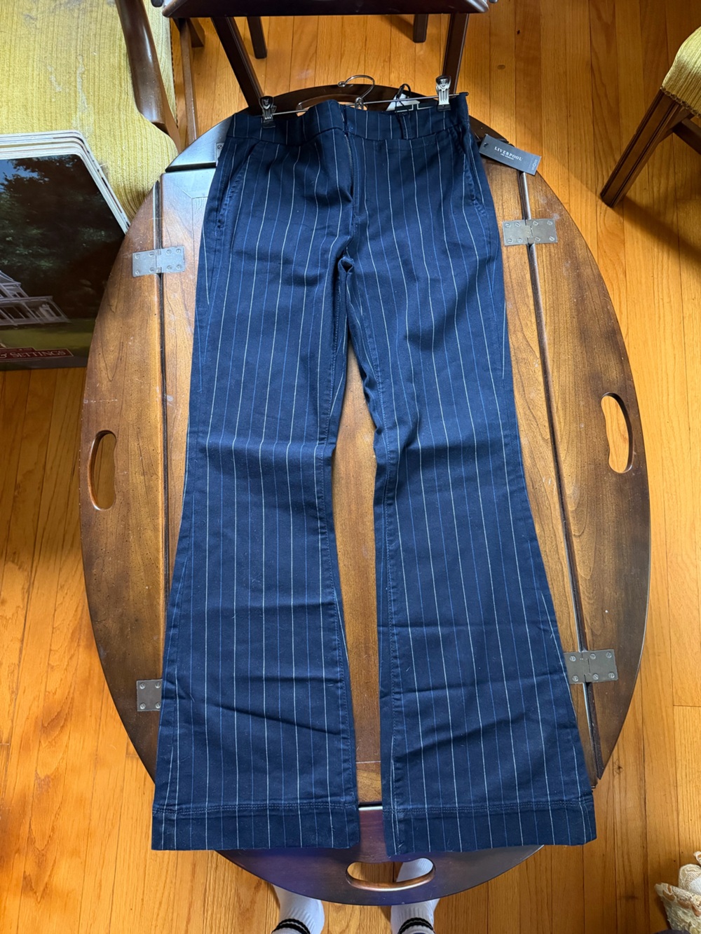 Liverpool Navy Pinstripe Flare Pants
